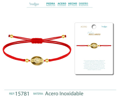 Pulsera Hilo Encerado con Virgen de la Milagrosa color Dorado