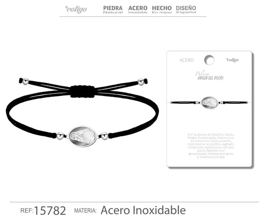 Pulsera Hilo Encerado con VIRGEN DEL ROCIO color Plateado