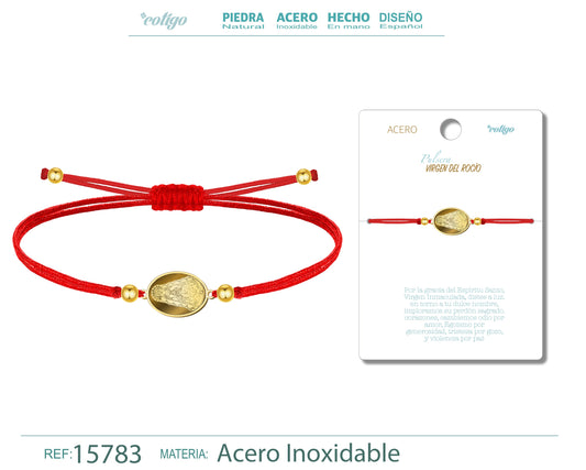 Pulsera Hilo Encerado con VIRGEN DEL ROCIO color Dorado