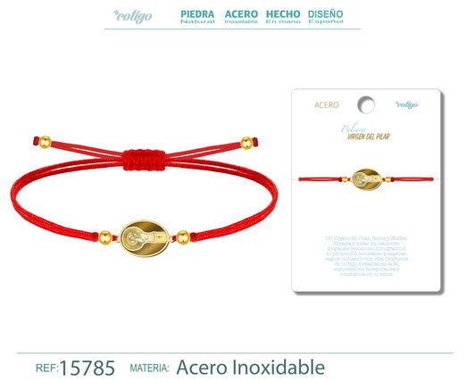 Pulsera Hilo Encerado con VIRGEN DEL PILAR color Dorado