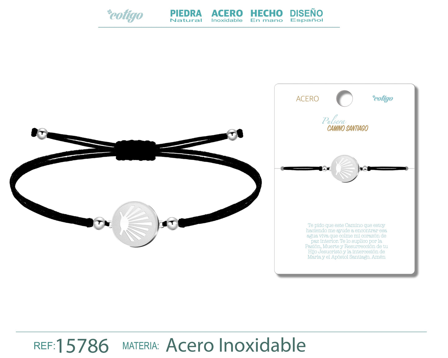 Pulsera Hilo Encerado con La concha de vieir color Plateado