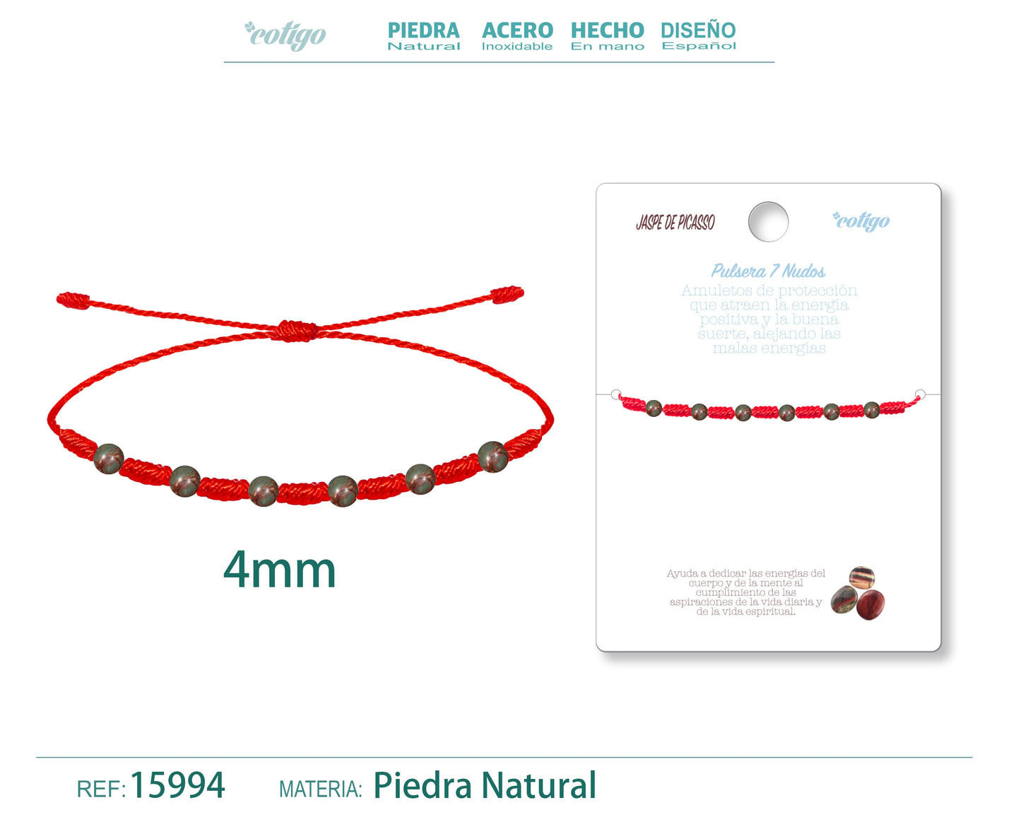 Pulsera 7 Nudos con Jaspe de picasso 4mm