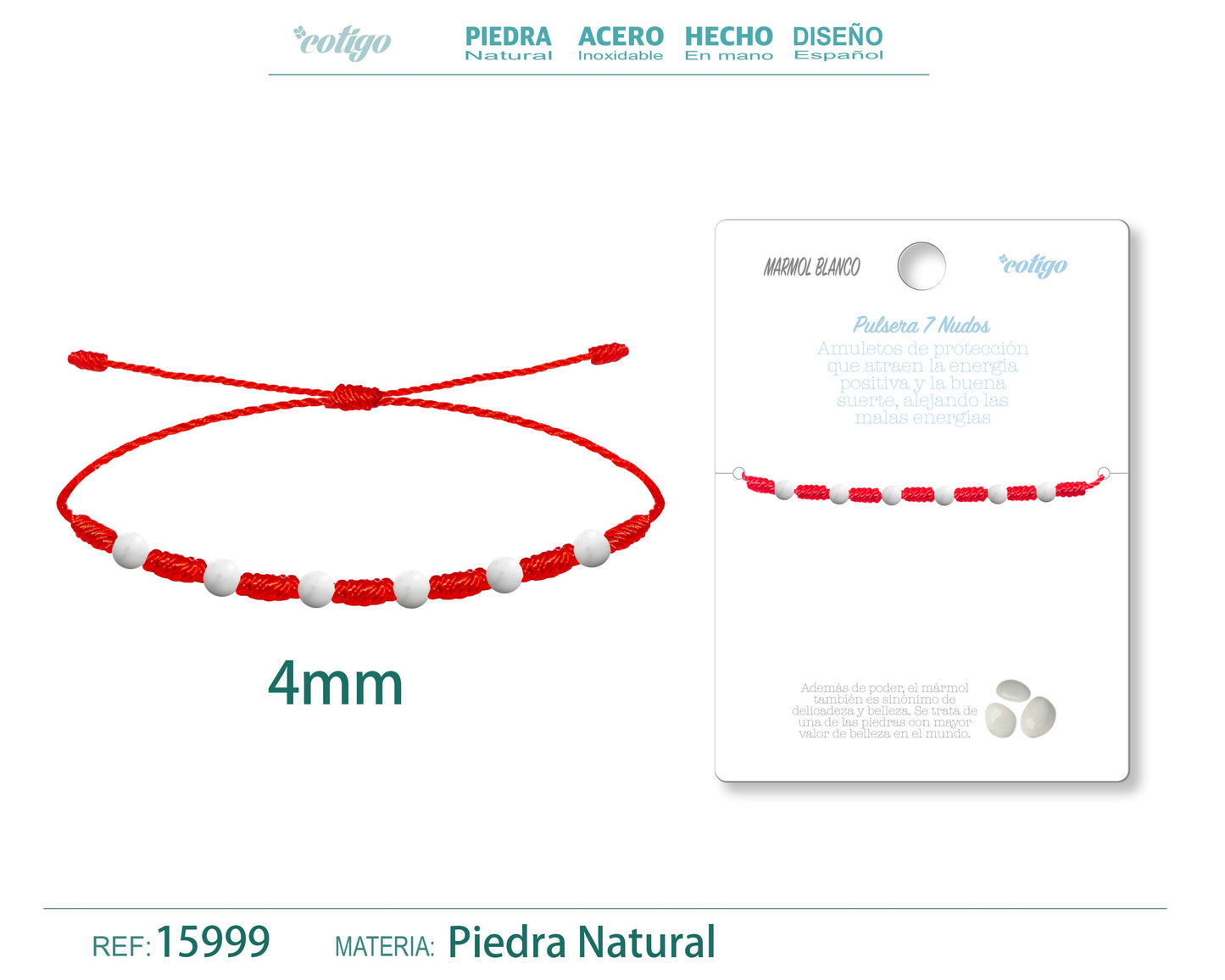 Pulsera 7 Nudos con Marmo blanco 4mm