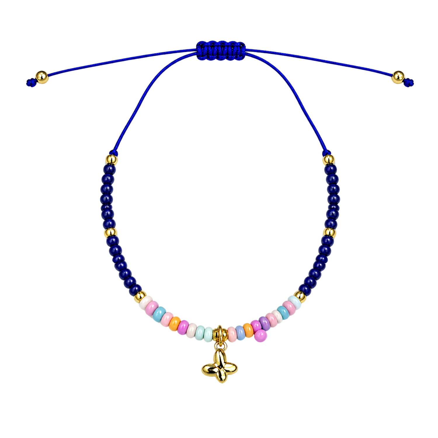 Tobillera con Mariposa Dorada y Cuentas Azules