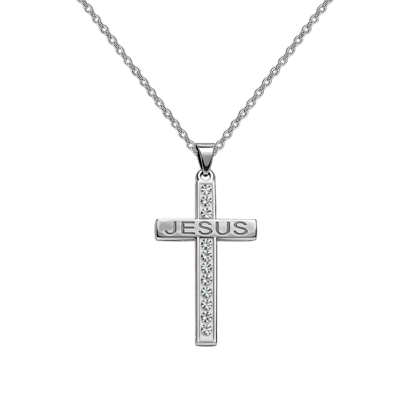 Collar con Cruz grabado con Sagrada Escritura en Acero