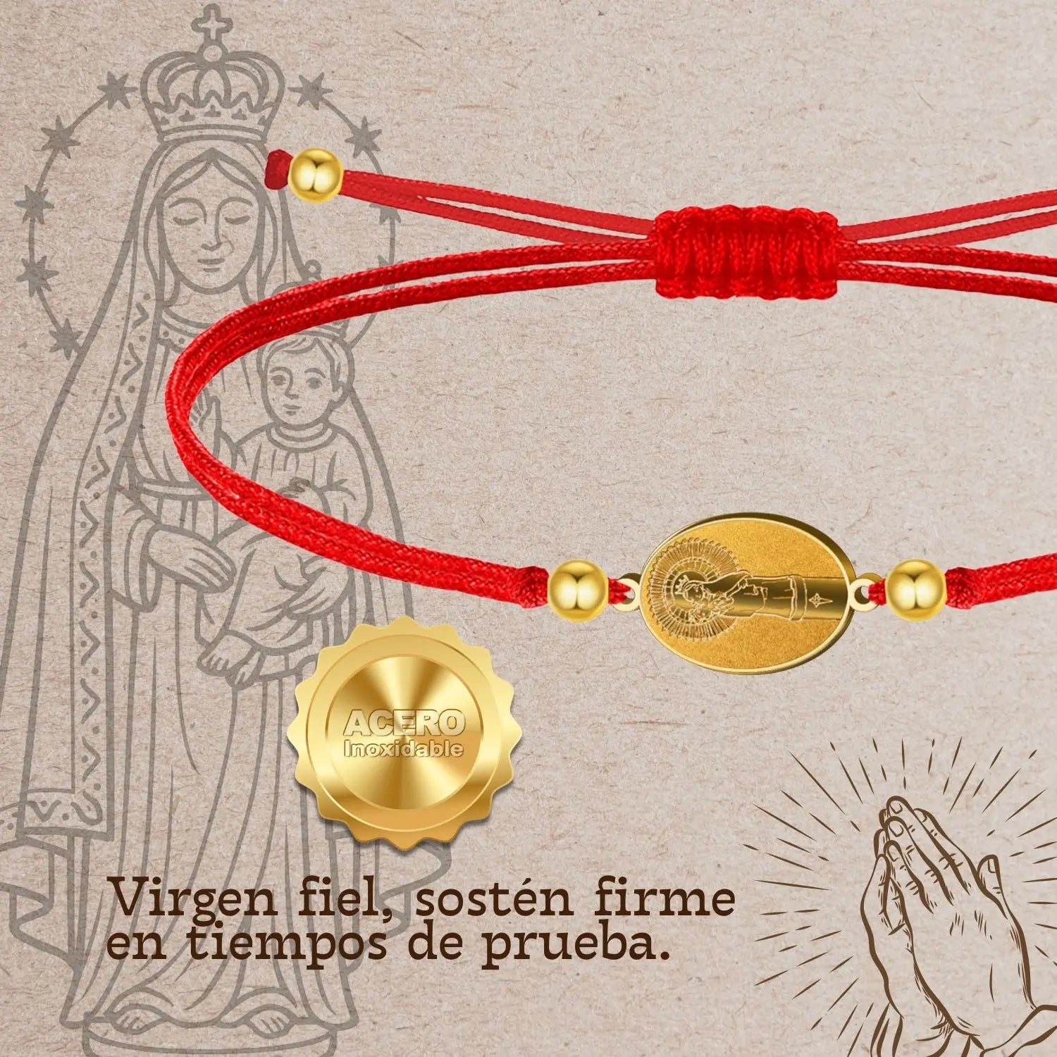 Pulsera Medalla de Virgen del Pilar con Hilo detalle