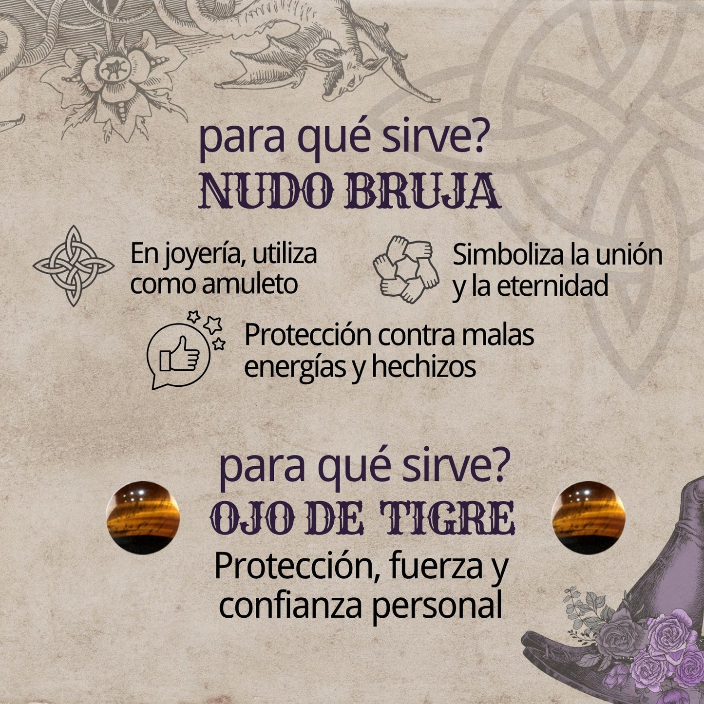 Anillo Nudo de Bruja Acero Plateado con Ojo de Tigre