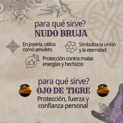 Anillo Nudo de Bruja Acero Plateado con Ojo de Tigre