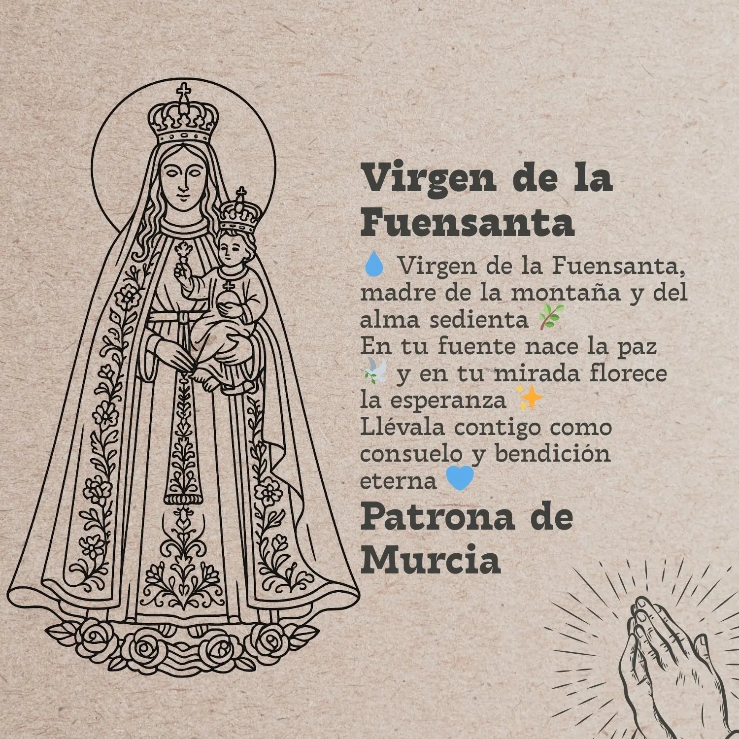 Colgante Medalla Virgen de la Fuensanta Acero Dorado cotigo
