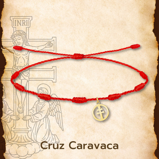 Pulsera 7 nudos con Cruz Caravaca Acero Color Dorado