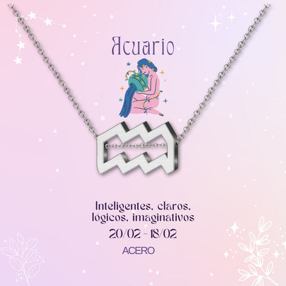 ✨Collar Zodíaco en acero inoxidable + Tarjeta con significado 💌 ¡Incluye pulsera 7 nudos y caja de regalo! 🎁✨