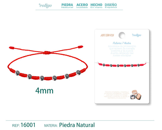 Pulsera 7 Nudos con Jaspe cebra rosa 4mm