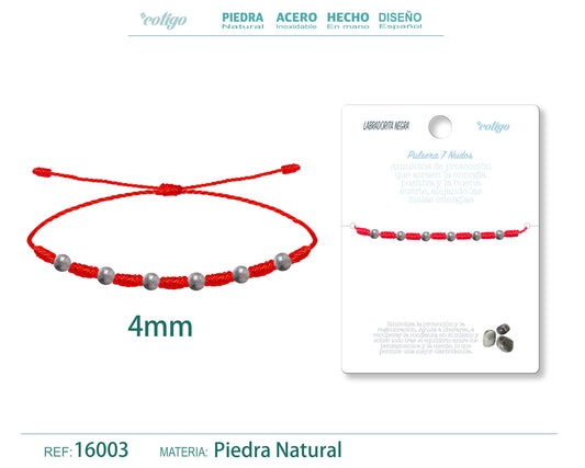 Pulsera 7 Nudos con Labradorita negra 4mm