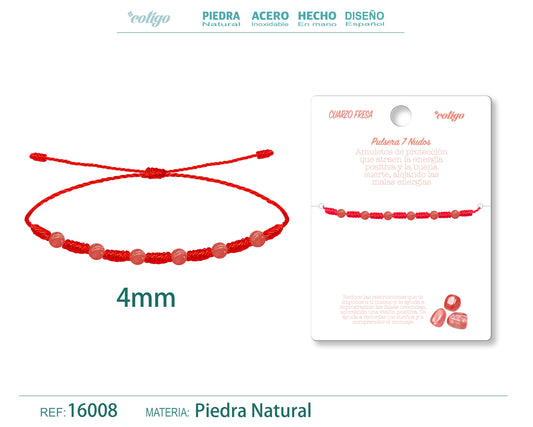 Pulsera 7 Nudos con Cuarzo fresa 4mm