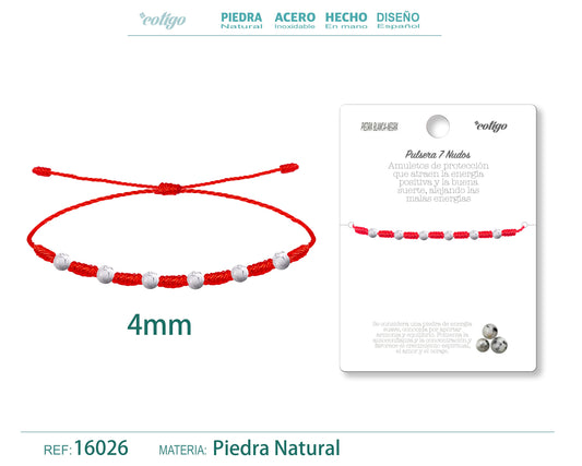 Pulsera 7 Nudos con Piedra balnco negra 4mm