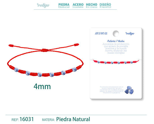 Pulsera 7 Nudos con Jaspe de punto azul 4mm