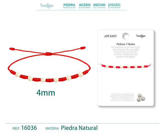 Pulsera 7 Nudos con Jaspe blanco 4mm