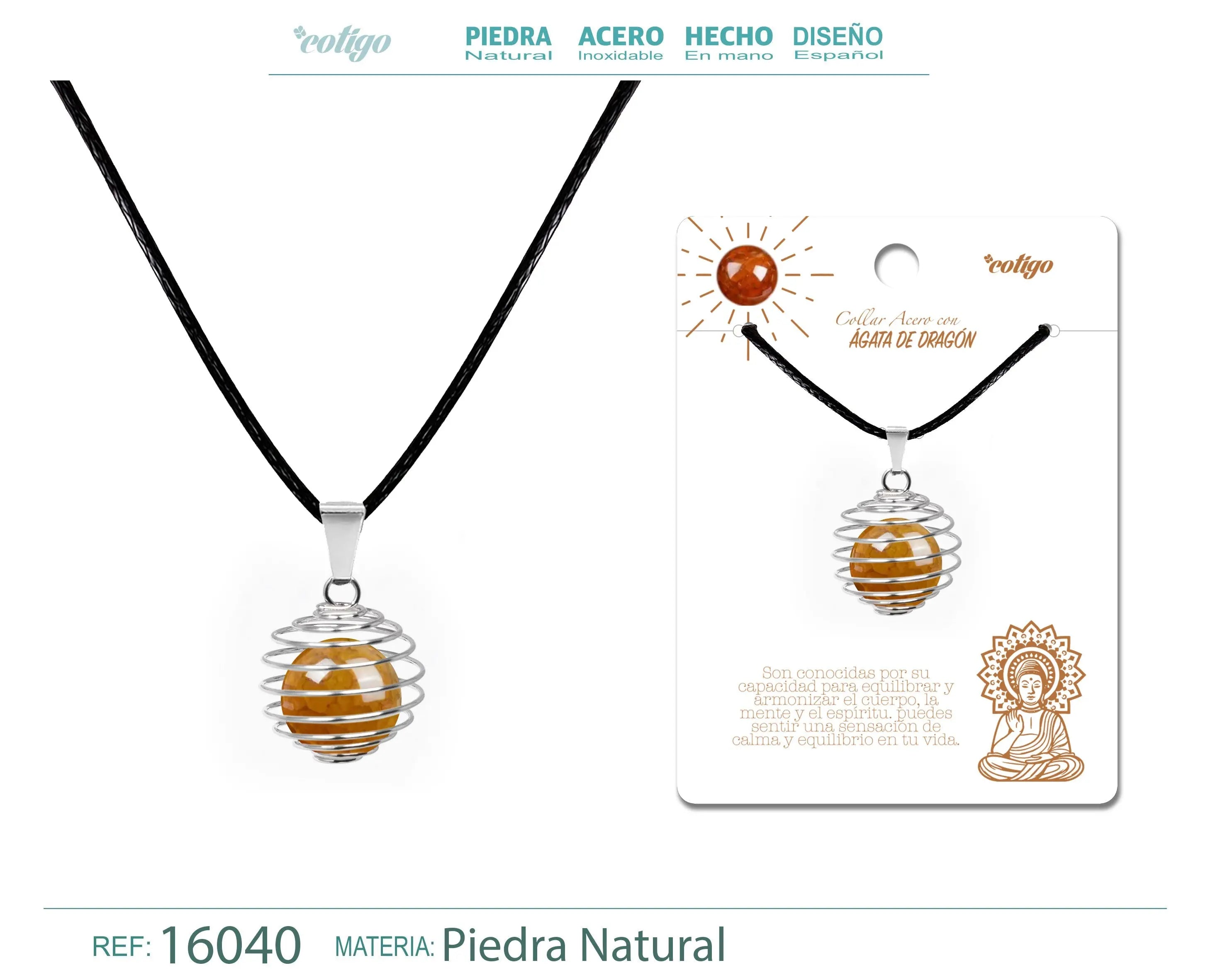 Colgante de Ágata 14mm con Acesorio de Acero - cotigo