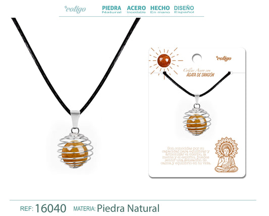 Colgante de Ágata 14mm con Acesorio de Acero