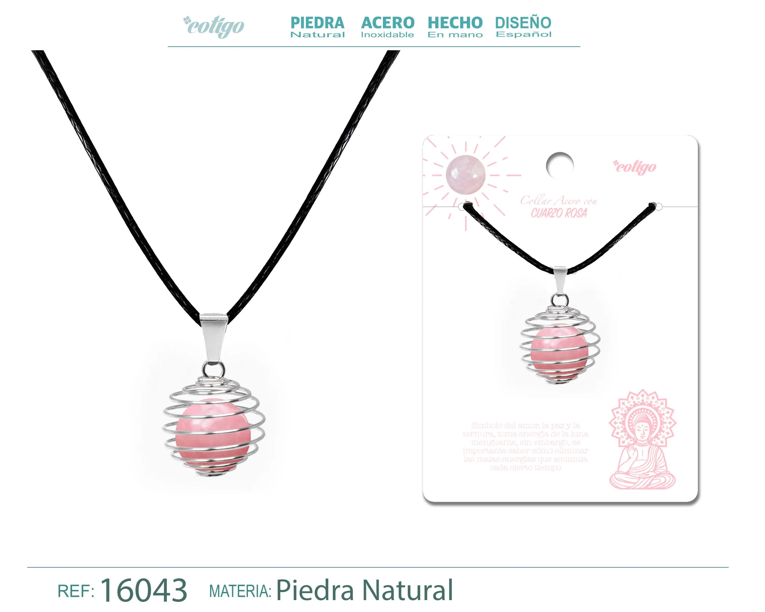 Colgante de Cuarzo Rosa 14mm con Acesorio de Acero - cotigo