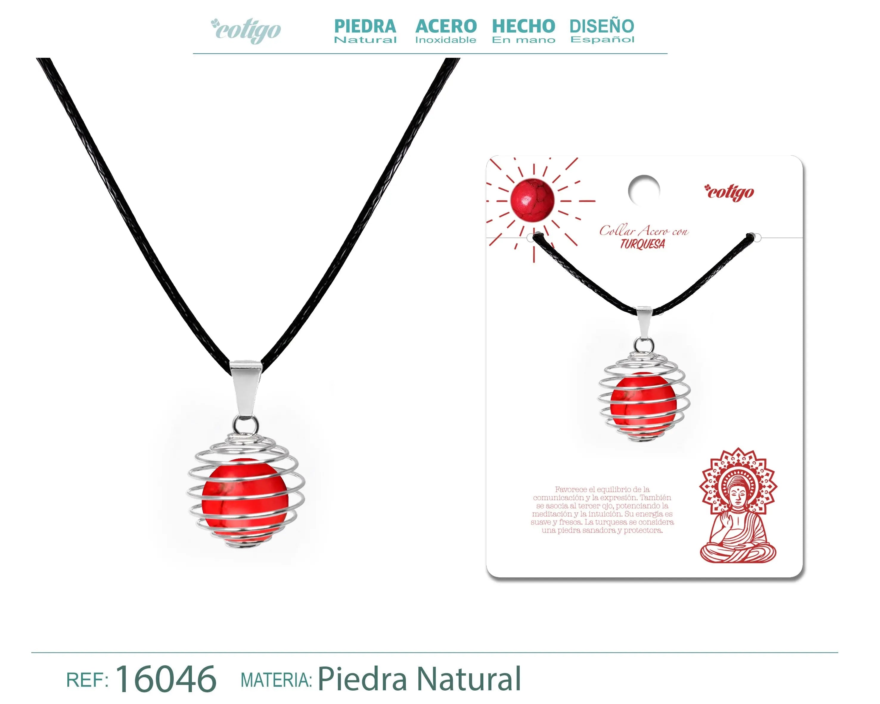 Colgante de Turquesa Roja 14mm con Acesorio de Acero - cotigo