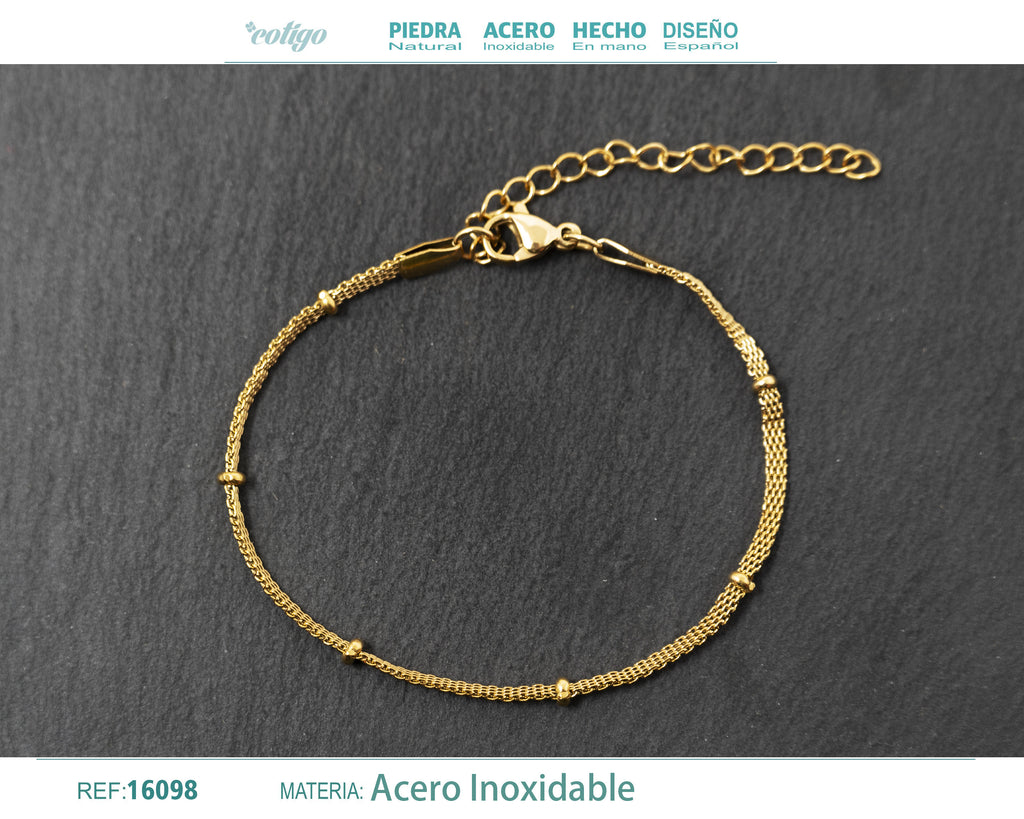Pulsera de Cadena con Bolitas en Acero Inoxidable en acabado dorado – vista principal del diseño cadena con bolitas