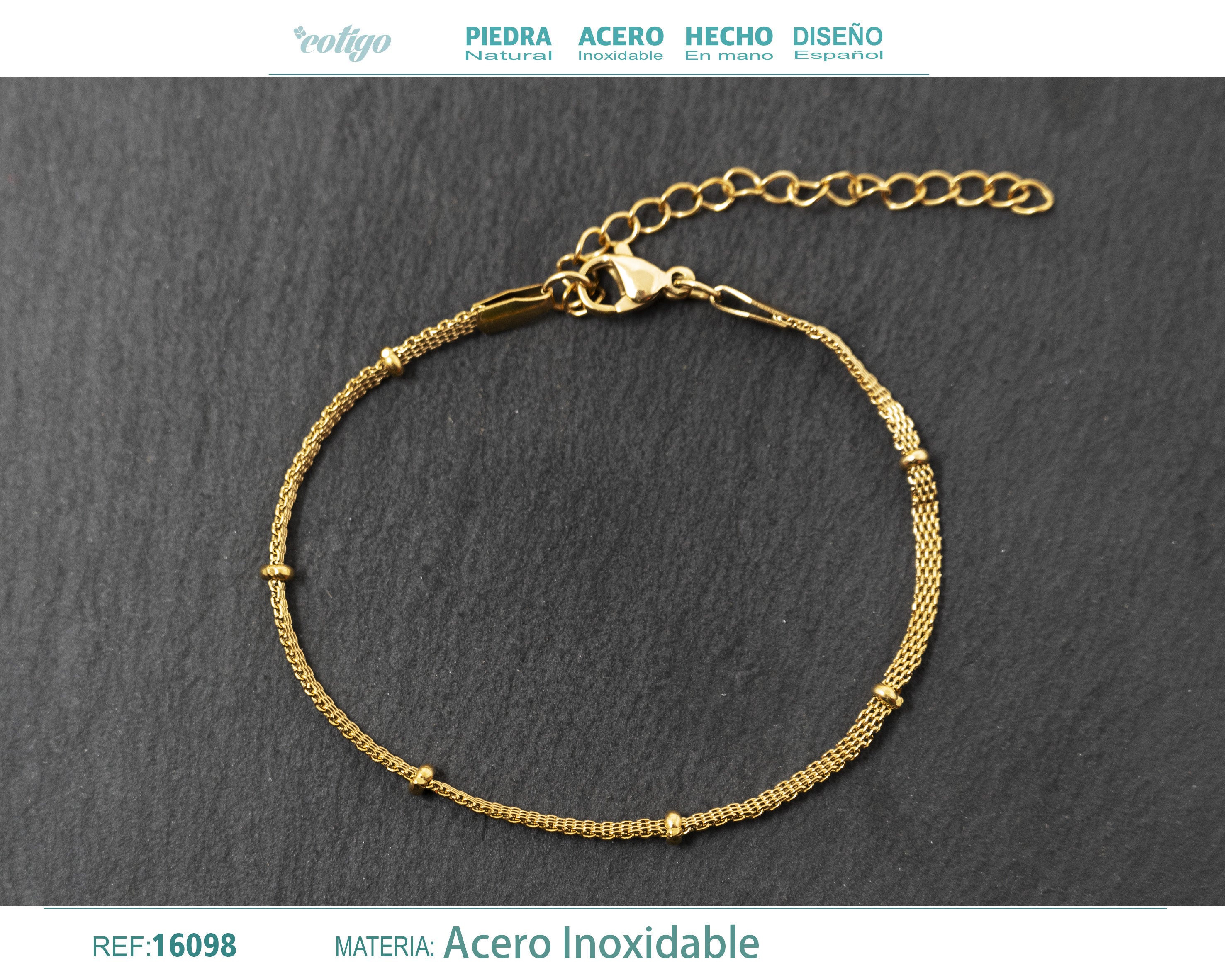 Pulsera de Cadena con Bolitas en Acero Inoxidable en acabado dorado – vista principal del diseño cadena con bolitas