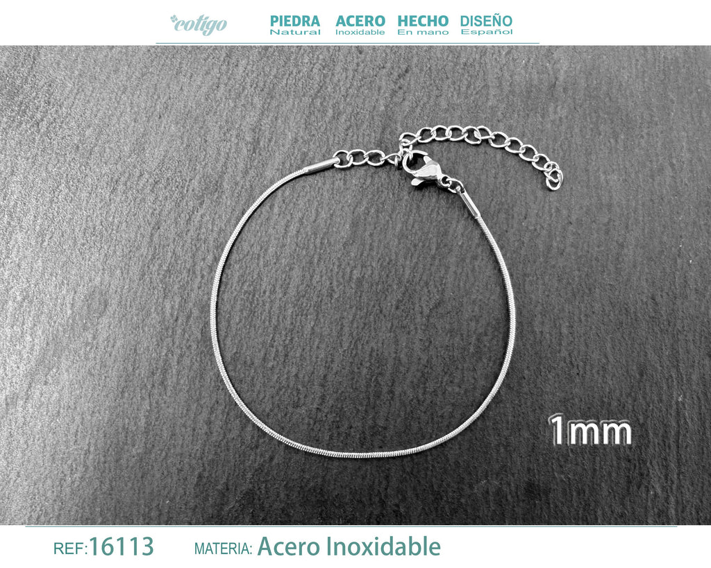 Pulsera de Cadena Serpiente Fina de 1 mm en Acero Inoxidable en acabado plateado – vista principal
