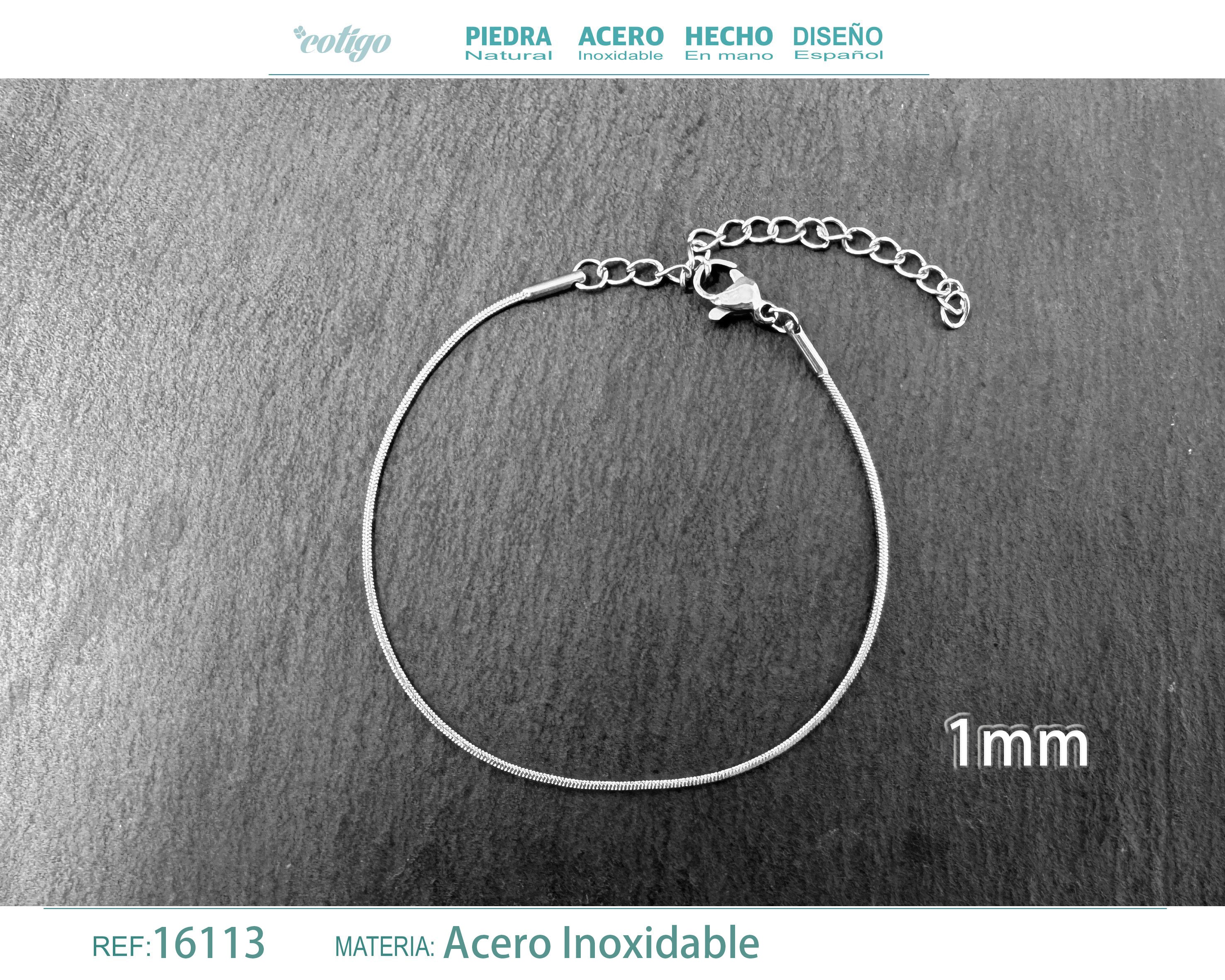Pulsera de Cadena Serpiente Fina de 1 mm en Acero Inoxidable en acabado plateado – vista principal
