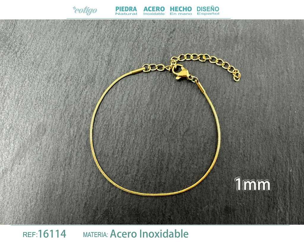 Pulsera de Cadena Serpiente Fina de 1 mm en Acero Inoxidable en acabado dorado – vista principal