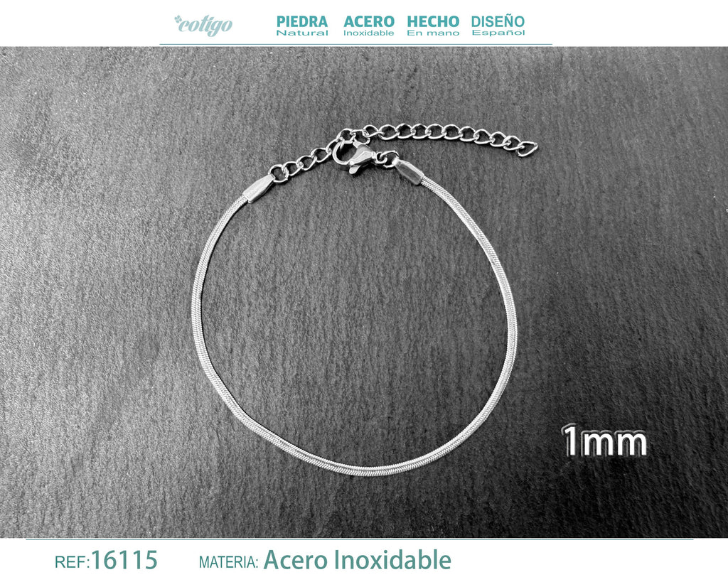 Pulsera de Cadena Plana Fina de 1 mm en Acero Inoxidable en acabado plateado – vista principal