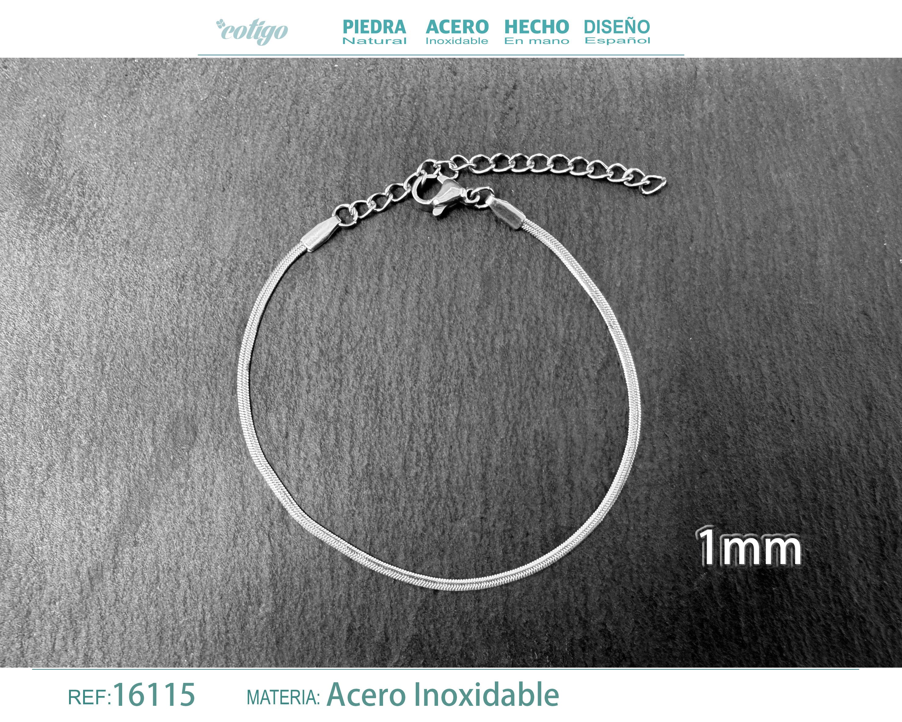Pulsera de Cadena Plana Fina de 1 mm en Acero Inoxidable en acabado plateado – vista principal