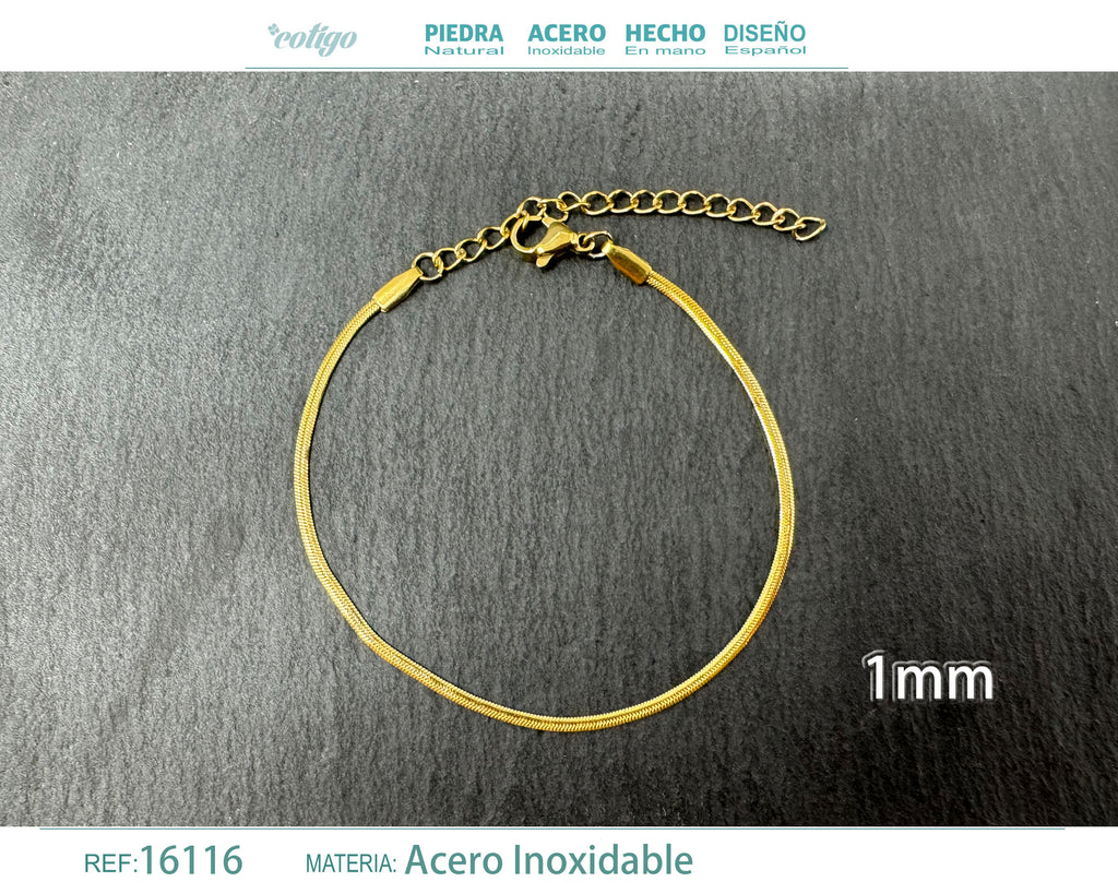 Pulsera de Cadena Plana Fina de 1 mm en Acero Inoxidable en acabado dorado – vista principal