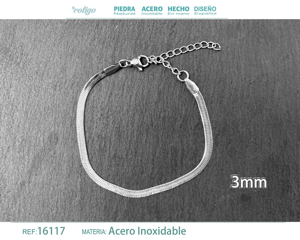 Pulsera de Cadena Serpiente de 3 mm en Acero Inoxidable en acabado plateado – vista principal