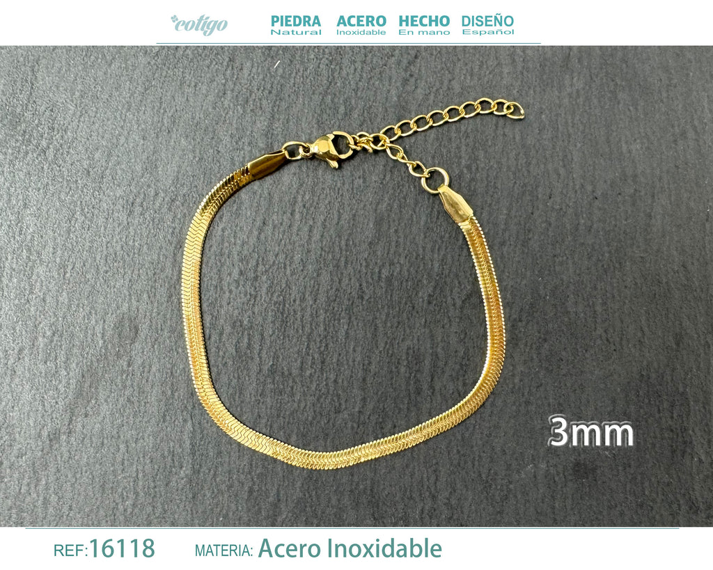 Pulsera de Cadena Serpiente de 3 mm en Acero Inoxidable en acabado dorado – vista principal