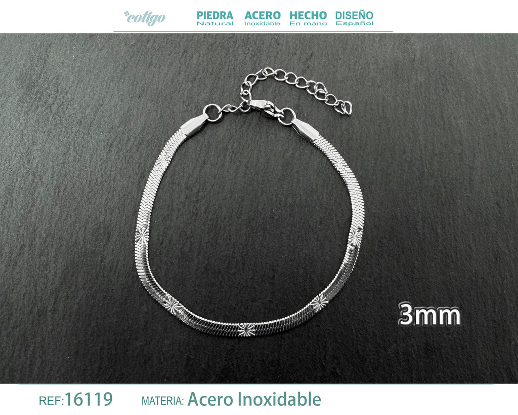 Pulsera de Cadena Serpiente con Detalles de 3 mm en Acero Inoxidable en acabado plateado – vista principal