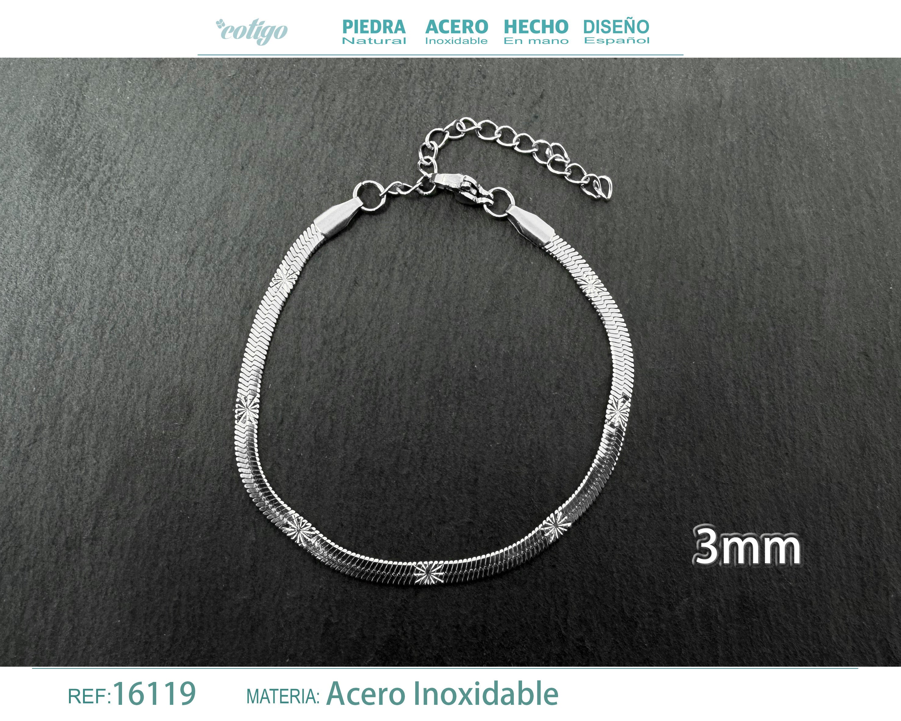 Pulsera de Cadena Serpiente con Detalles de 3 mm en Acero Inoxidable en acabado plateado – vista principal