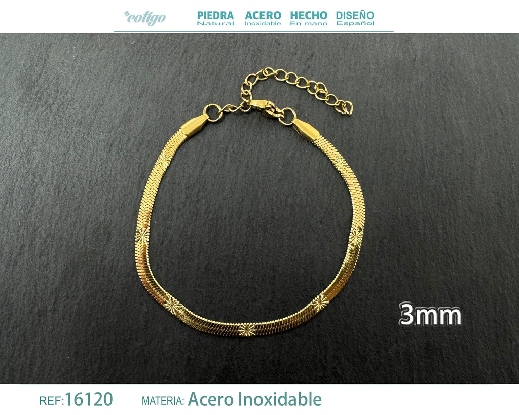 Pulsera de Cadena Serpiente con Detalles de 3 mm en Acero Inoxidable en acabado dorado – vista principal