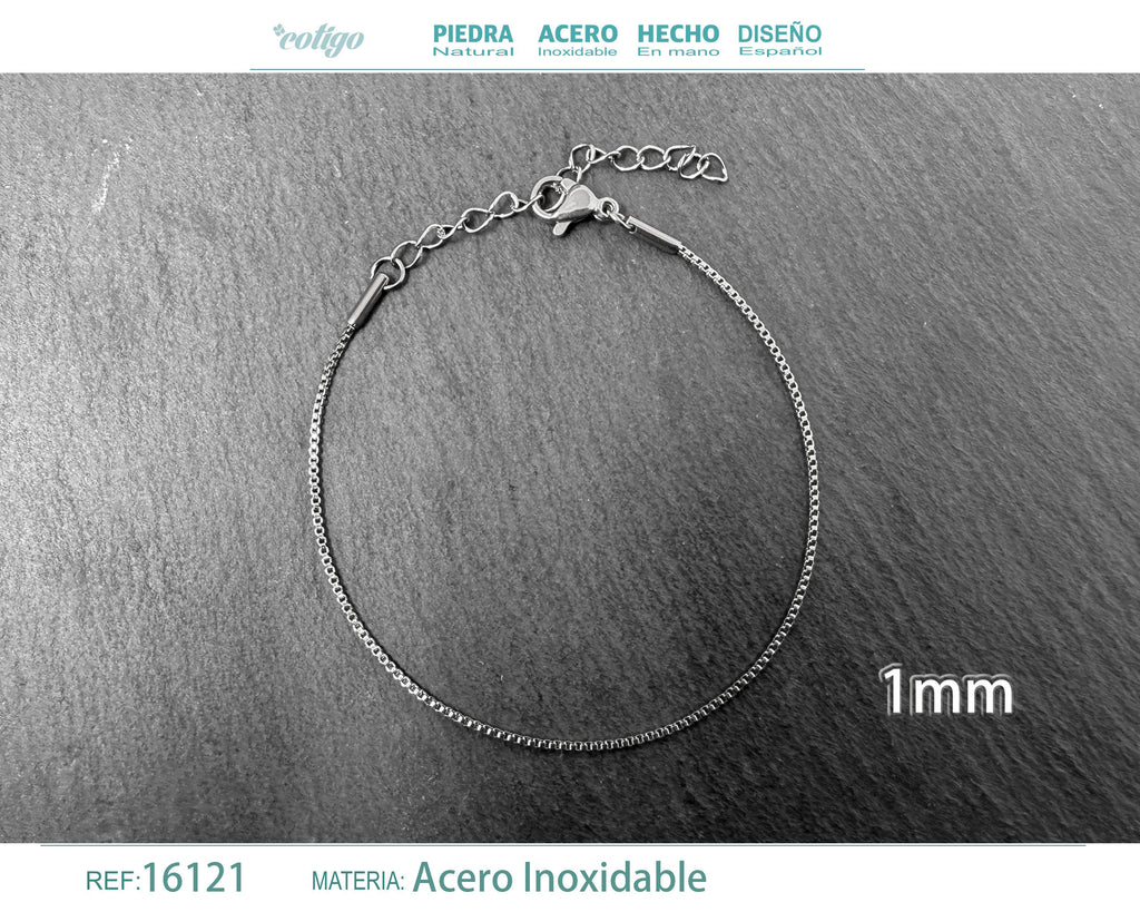 Pulsera de Cadena Veneciana Fina de 1 mm en Acero Inoxidable en acabado plateado – vista principal