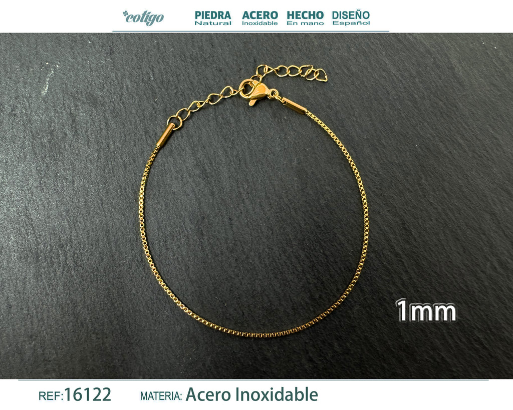 Pulsera de Cadena Veneciana Fina de 1 mm en Acero Inoxidable en acabado dorado – vista principal