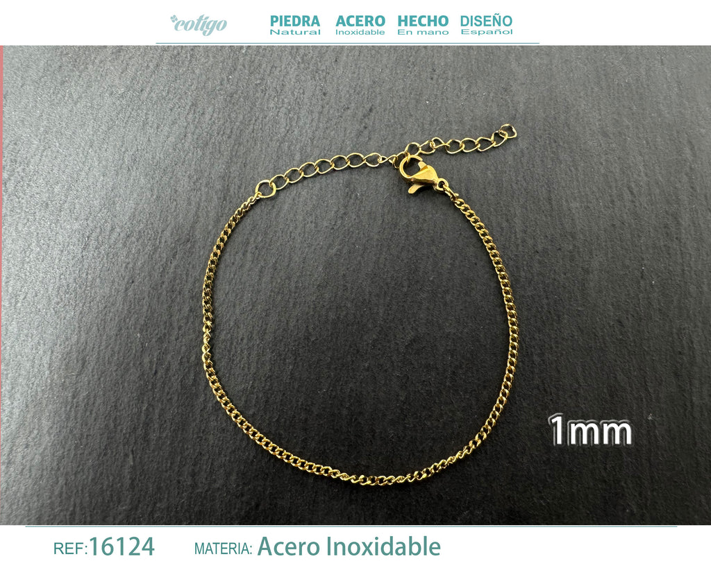Pulsera de Cadena Eslabón Fino de 1 mm en Acero Inoxidable en acabado dorado – vista principal