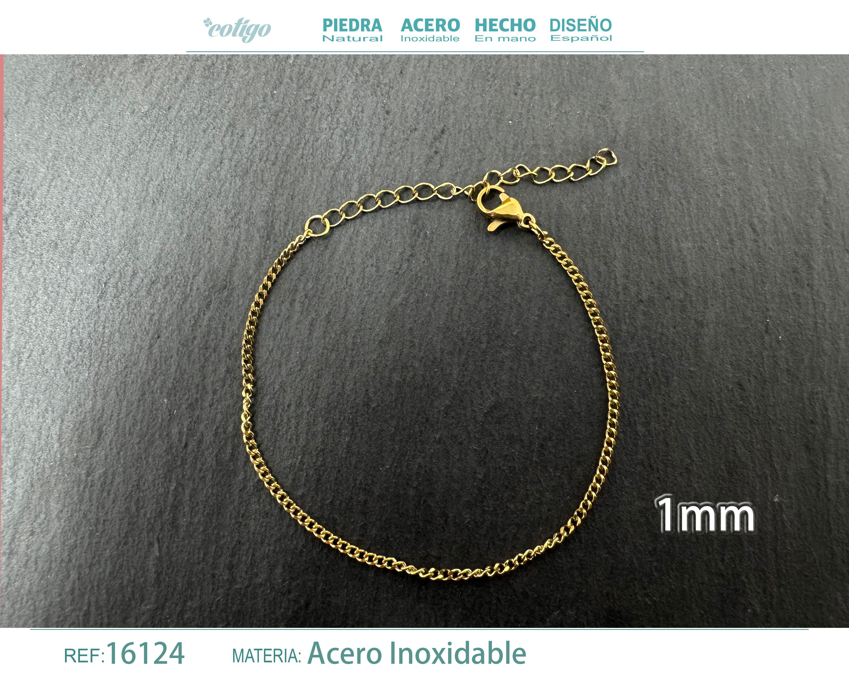 Pulsera de Cadena Eslabón Fino de 1 mm en Acero Inoxidable en acabado dorado – vista principal
