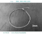 Pulsera de Cadena Barbada de 3 mm en Acero Inoxidable en acabado plateado – vista principal del diseño cadena barbada de 3 mm
