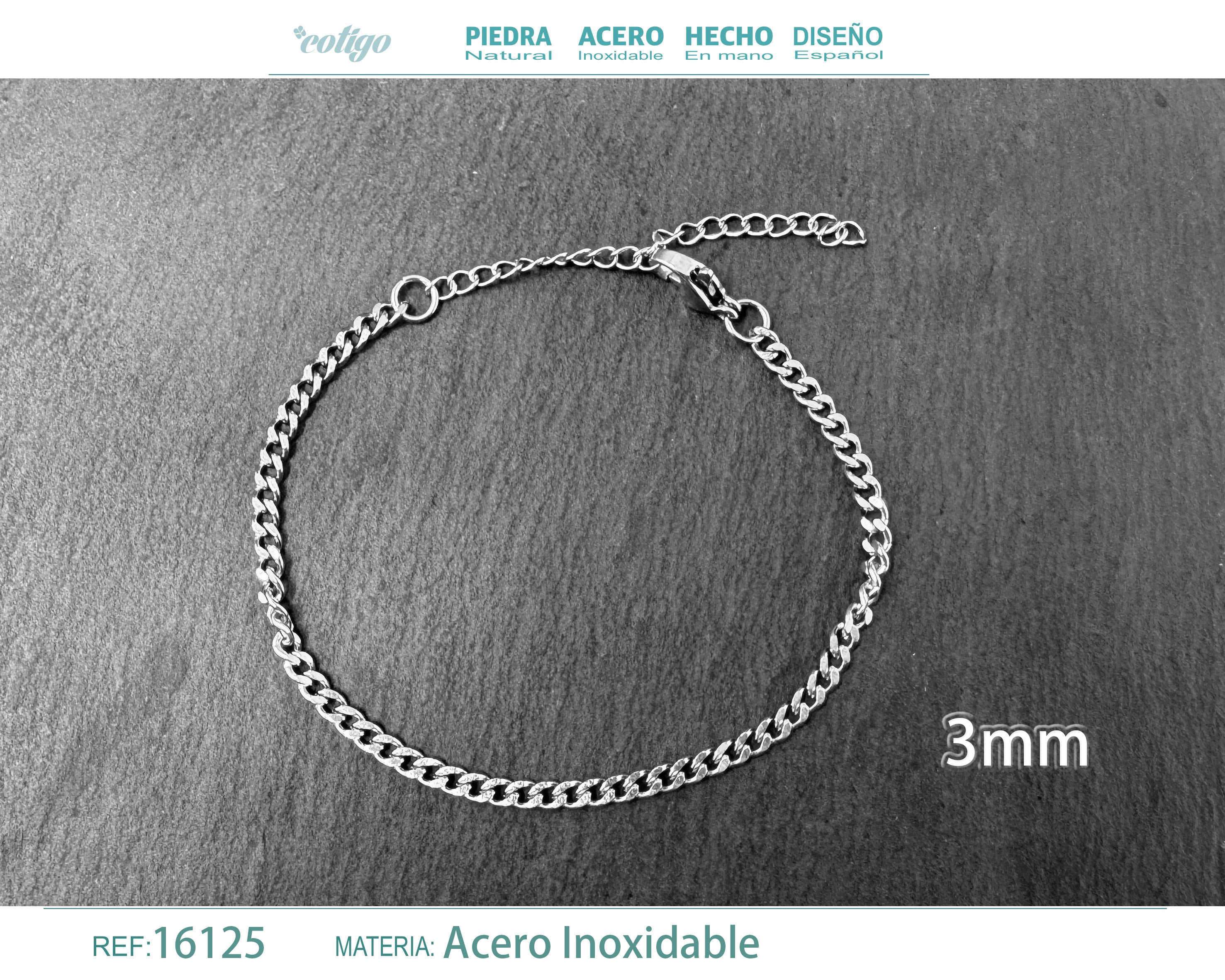 Pulsera de Cadena Barbada de 3 mm en Acero Inoxidable en acabado plateado – vista principal del diseño cadena barbada de 3 mm