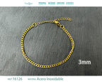 Pulsera de Cadena Barbada de 3 mm en Acero Inoxidable en acabado dorado – vista principal del diseño cadena barbada de 3 mm