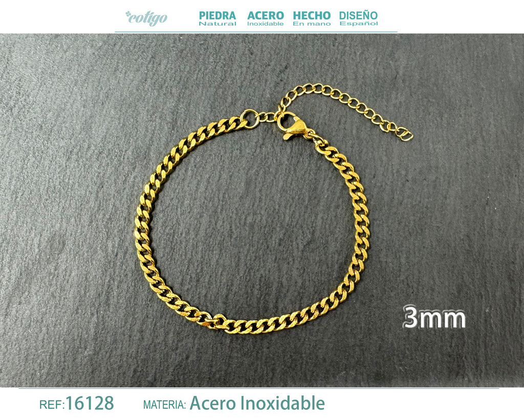 Pulsera de Cadena Barbada de 3 mm en Acero Inoxidable – vista principal del diseño cadena barbada de 3 mm