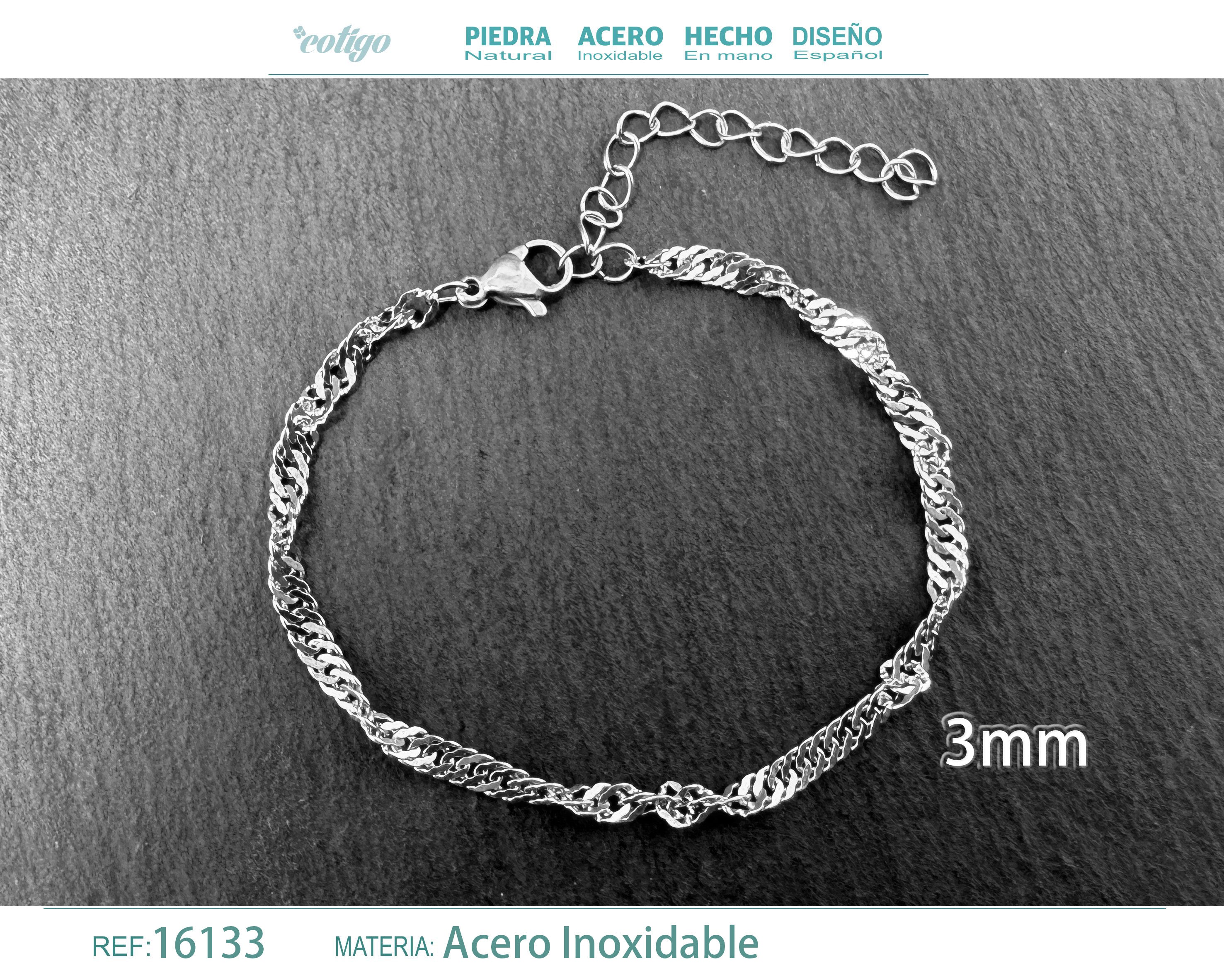 Pulsera de Cadena Trenzada de 3 mm en Acero Inoxidable en acabado plateado – vista principal