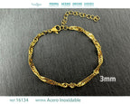 Pulsera de Cadena Trenzada de 3 mm en Acero Inoxidable en acabado dorado – vista principal del diseño cadena trenzada de 3 mm