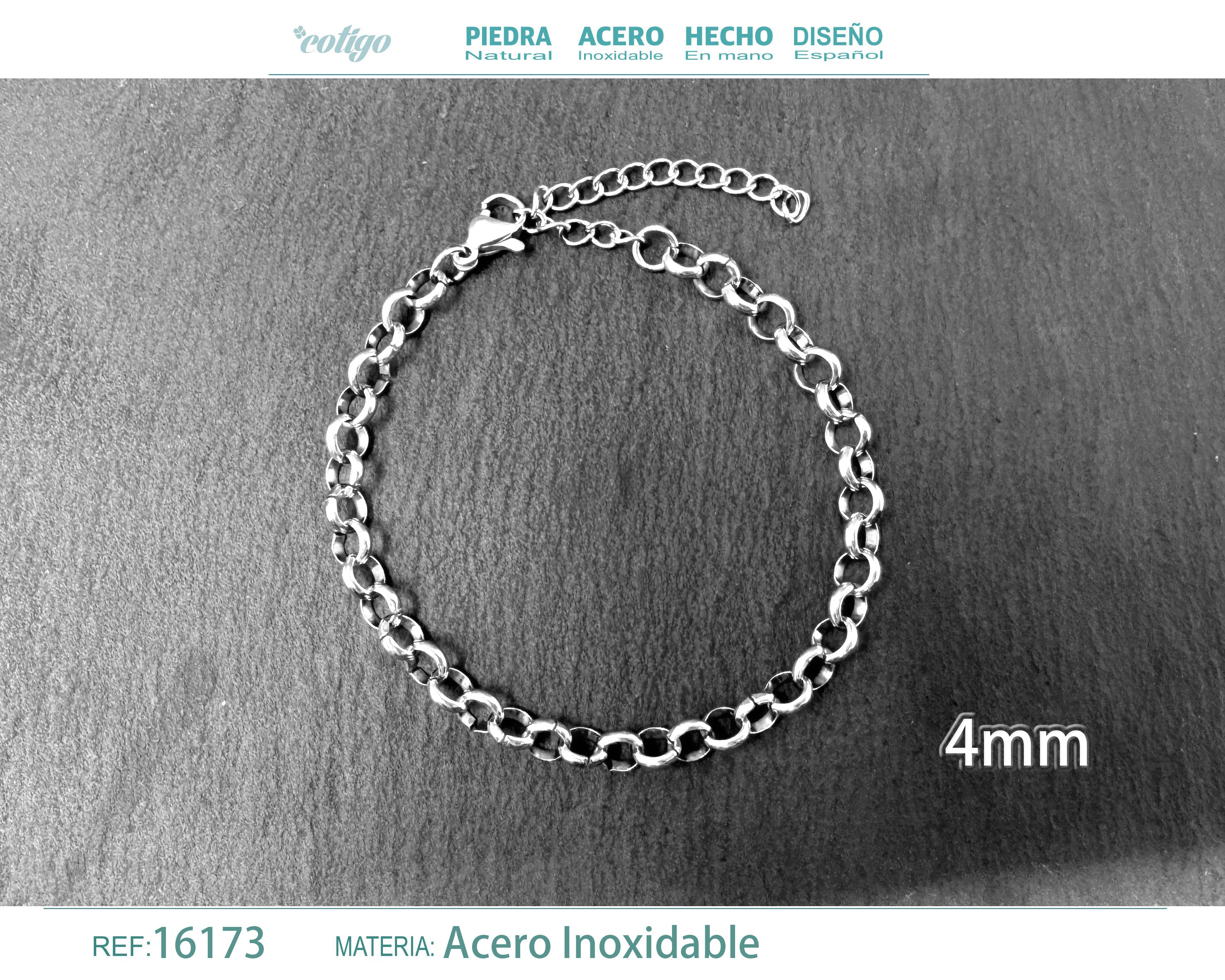 Pulsera de Cadena Eslabón Redondo de 4 mm en Acero Inoxidable en acabado plateado – vista principal