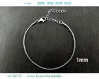 Pulsera de Cadena Fina de 1 mm en Acero Inoxidable en acabado plateado – vista principal del diseño cadena fina de 1 mm